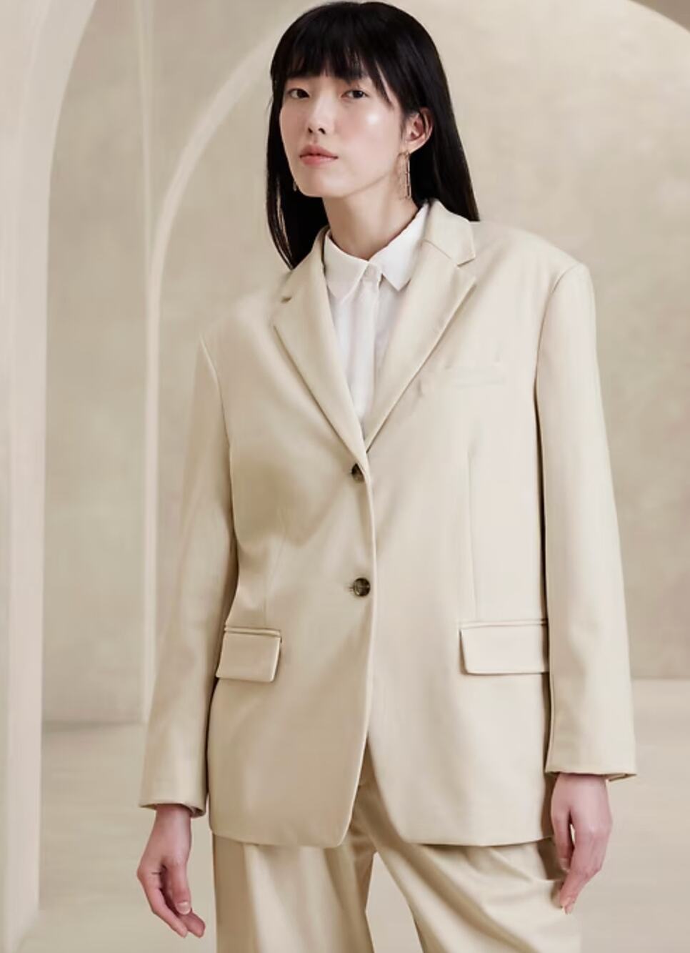 Banana Republic Oversized Blazer Jacket Singe Breasted Heather Cream Large NWT
